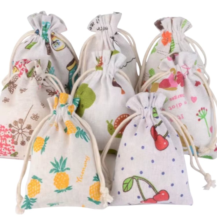 10x14 cm Custom Plenty Lovely Fruit Flower Grass Patterns Gift Drawstring Flax Bag